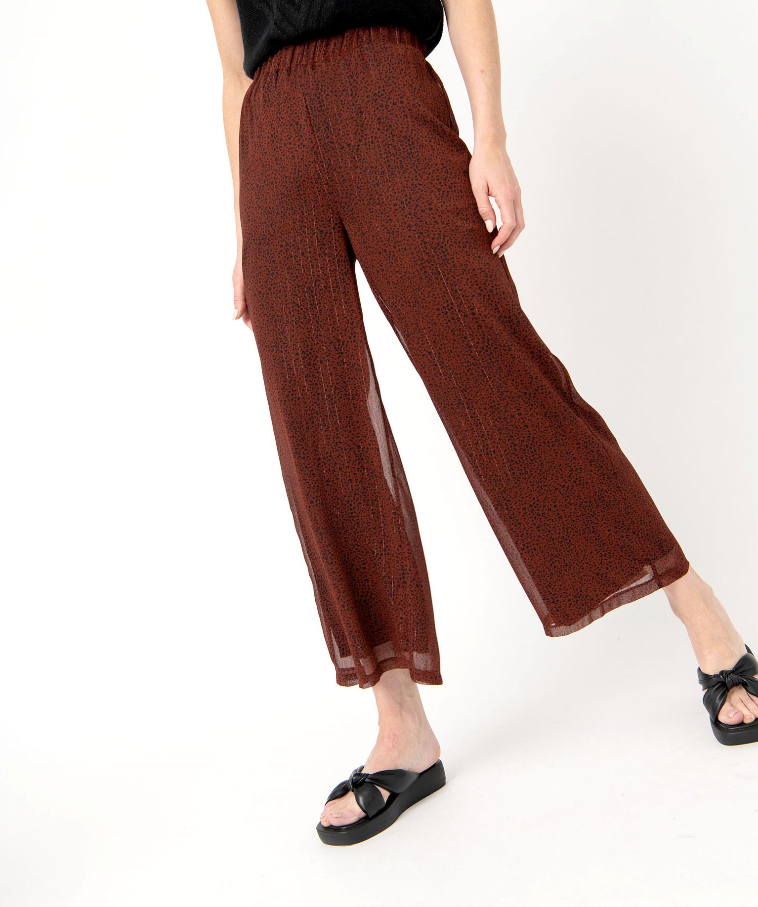 Pantacourt à motifs tachetés et rayures pailletées femme marron | GEMO