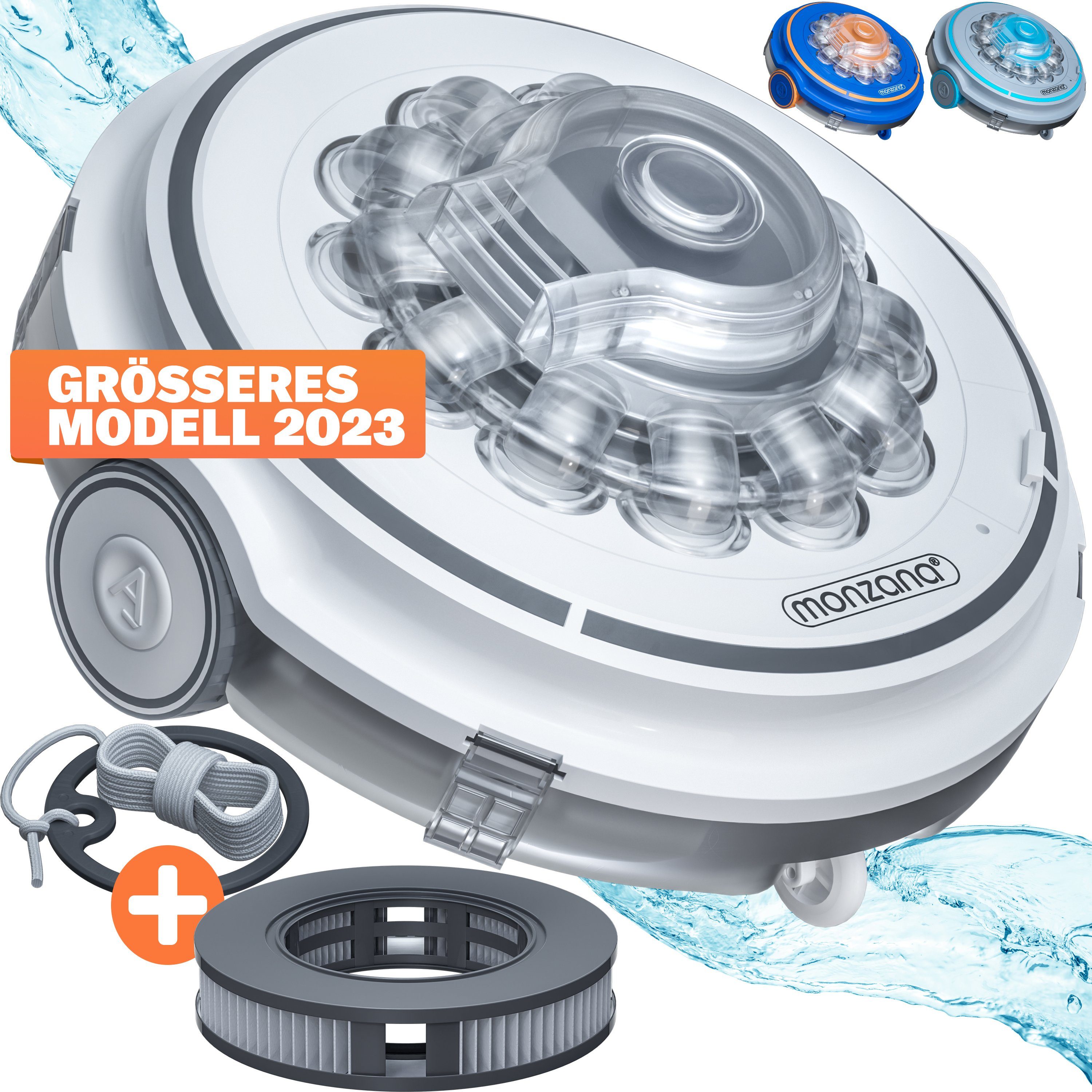 monzana Poolbodensauger, Poolboy500 Kabellos Vollautomatisch 80Min Akku 5200mAh Li-Ion 80m²