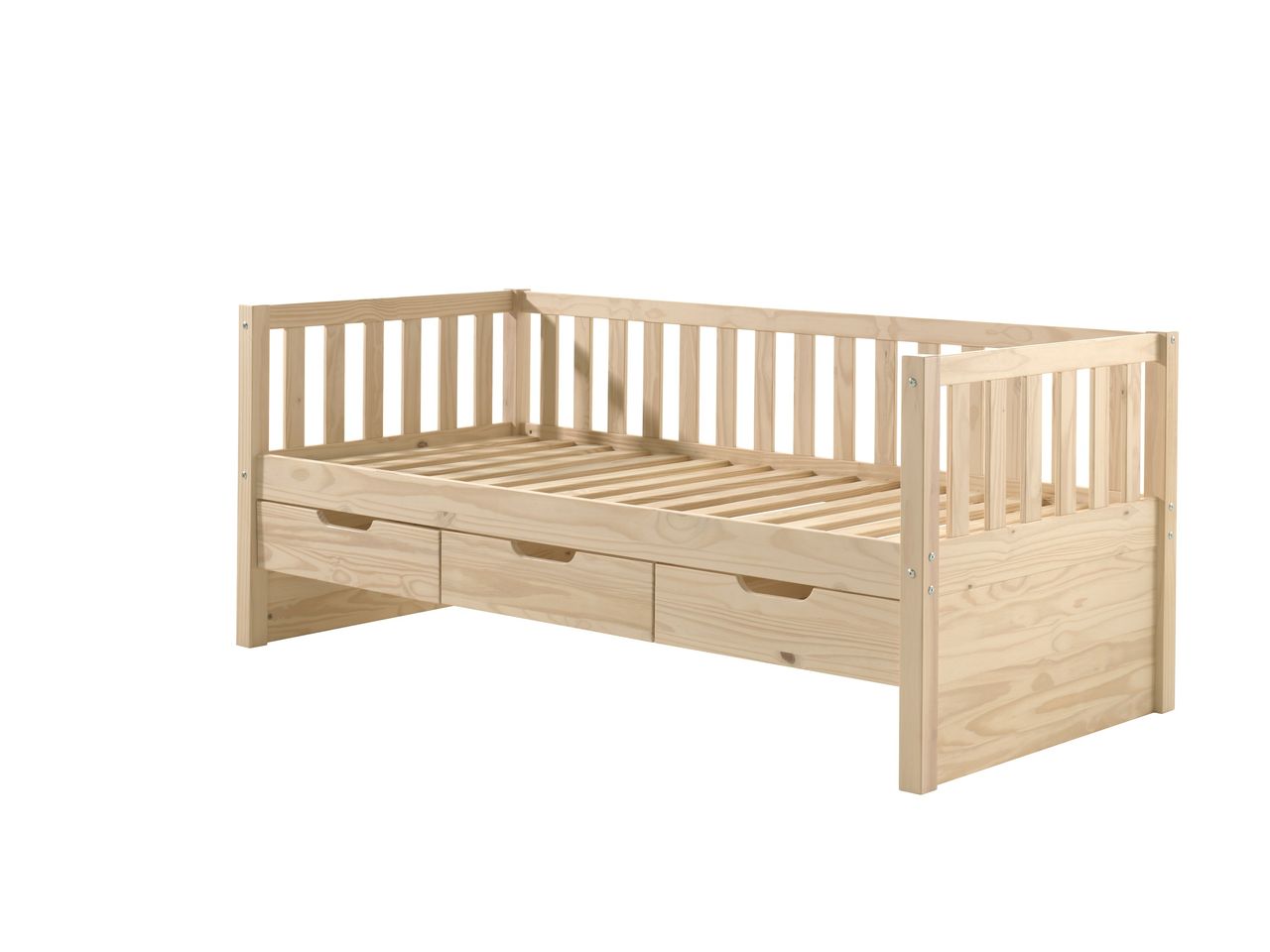 VIPACK Kojen Bett Fritz mit Sprossenumrandung, 3 Schubladen u. Rolllattenrost, Liegefläche 90 x 200, Ausf. Milky White lackiert