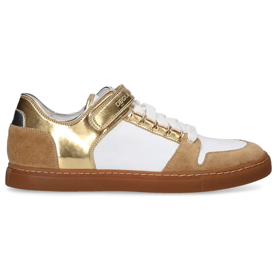 Dsquared2 - Schnürer Glattleder Kalbsleder Veloursleder Logo beige gold weiß - beige