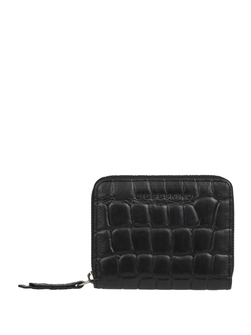 Portemonnaie aus Leder mit Label-Detail Modell 'Conny' in schwarz