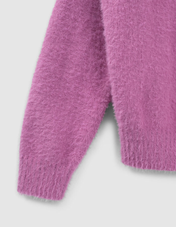 Pull rose foncé tricot avec broderie fille