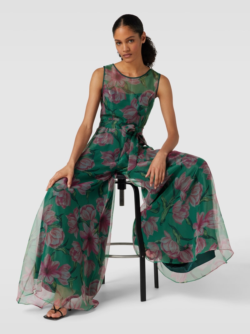 Jumpsuit mit Bindegürtel in grün