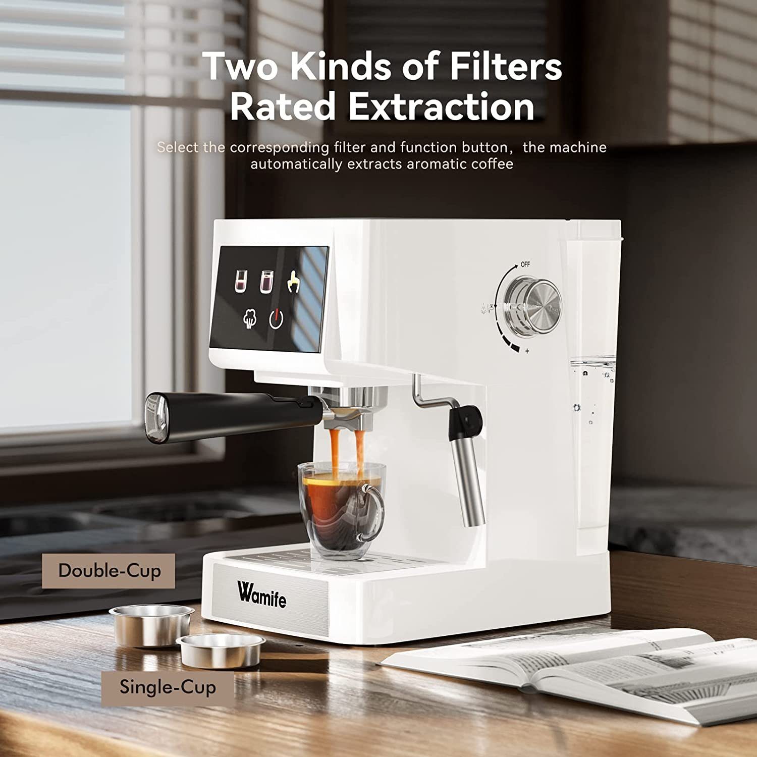 Daskoo Filterkaffeemaschine Espressomaschine Kaffeemaschine mit Milchschäumer 1.5L, 15 Bar Siebträgermaschine, Duale Temperaturkontrolle