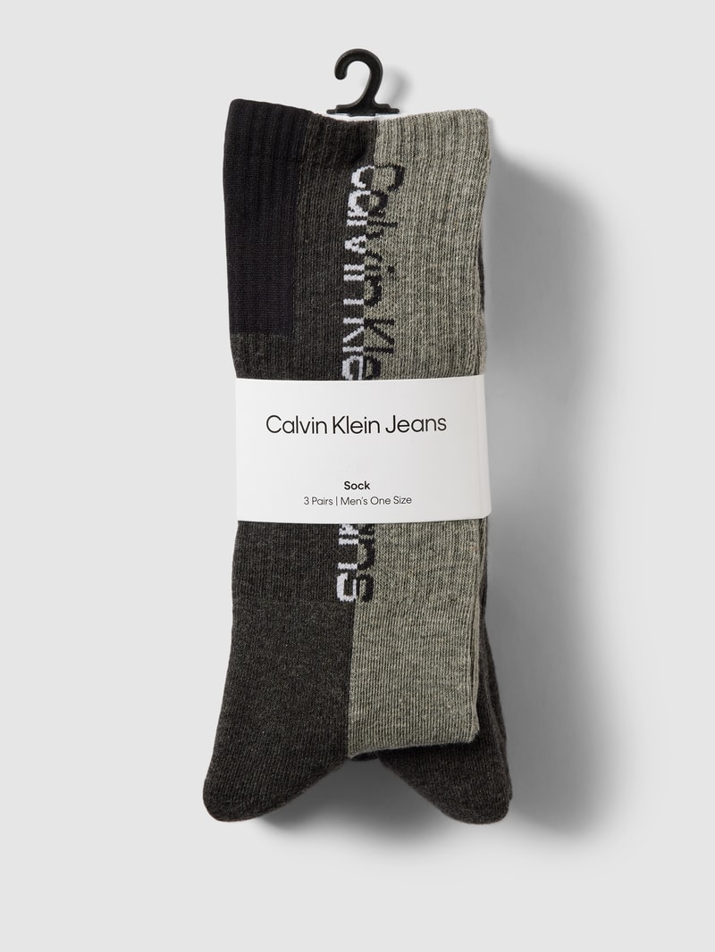 Socken mit Label-Print im 3er-Pack in dunkelgrau meliert