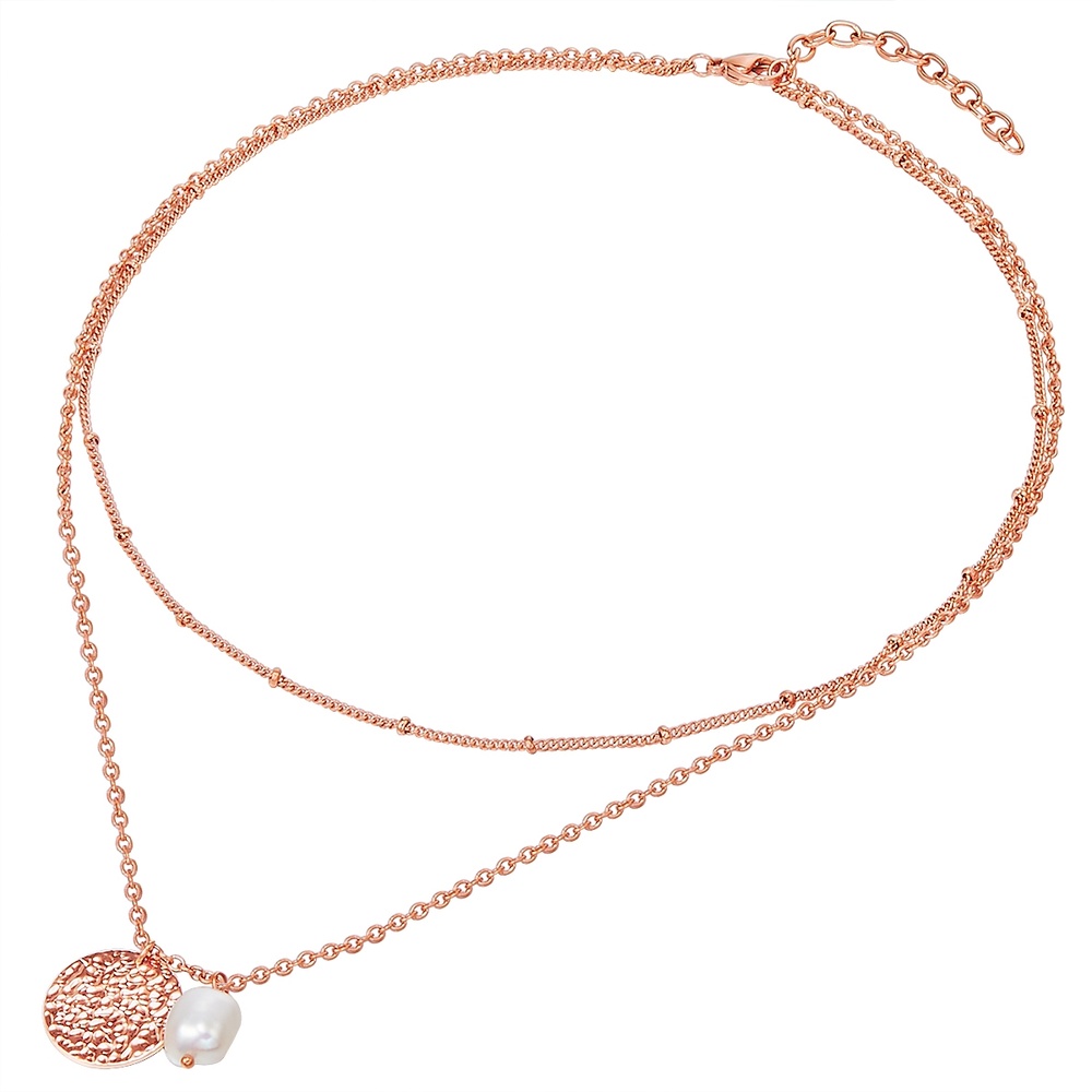 Valero Pearls Collier en acier inoxydé Acier inoxydable Perle de culture d'eau douce en Or rose collier