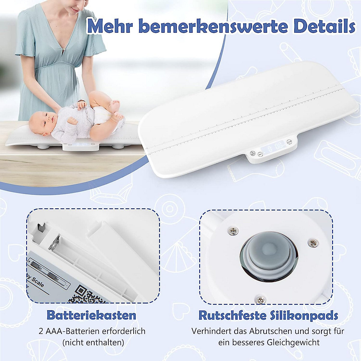 Babywaage Digtal LCD-Bildschirm bis 30kg 4 Messmodi