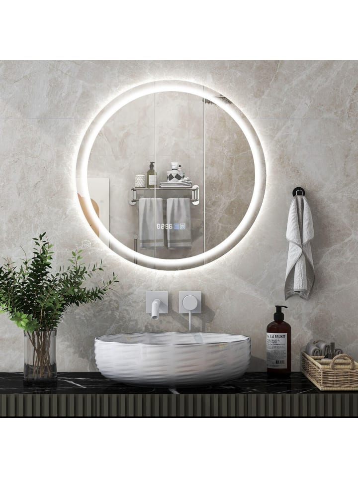 COSTWAY Badspiegel LED 3000-6000K mit Zeitanzeige & Speicherfunktion in Silber günstig kaufen onesize