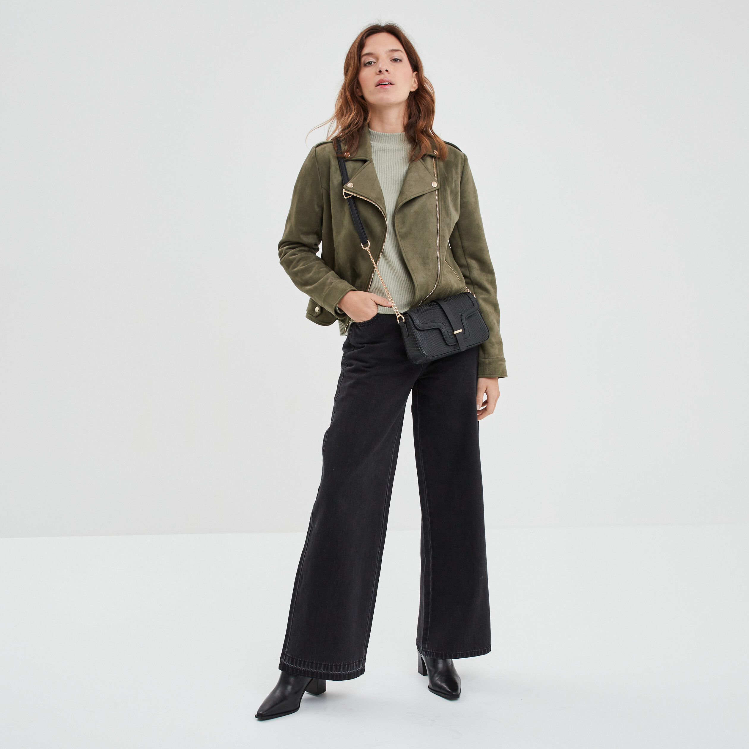 T-shirt manches bouffantes côtelé vert kaki femme | La Halle