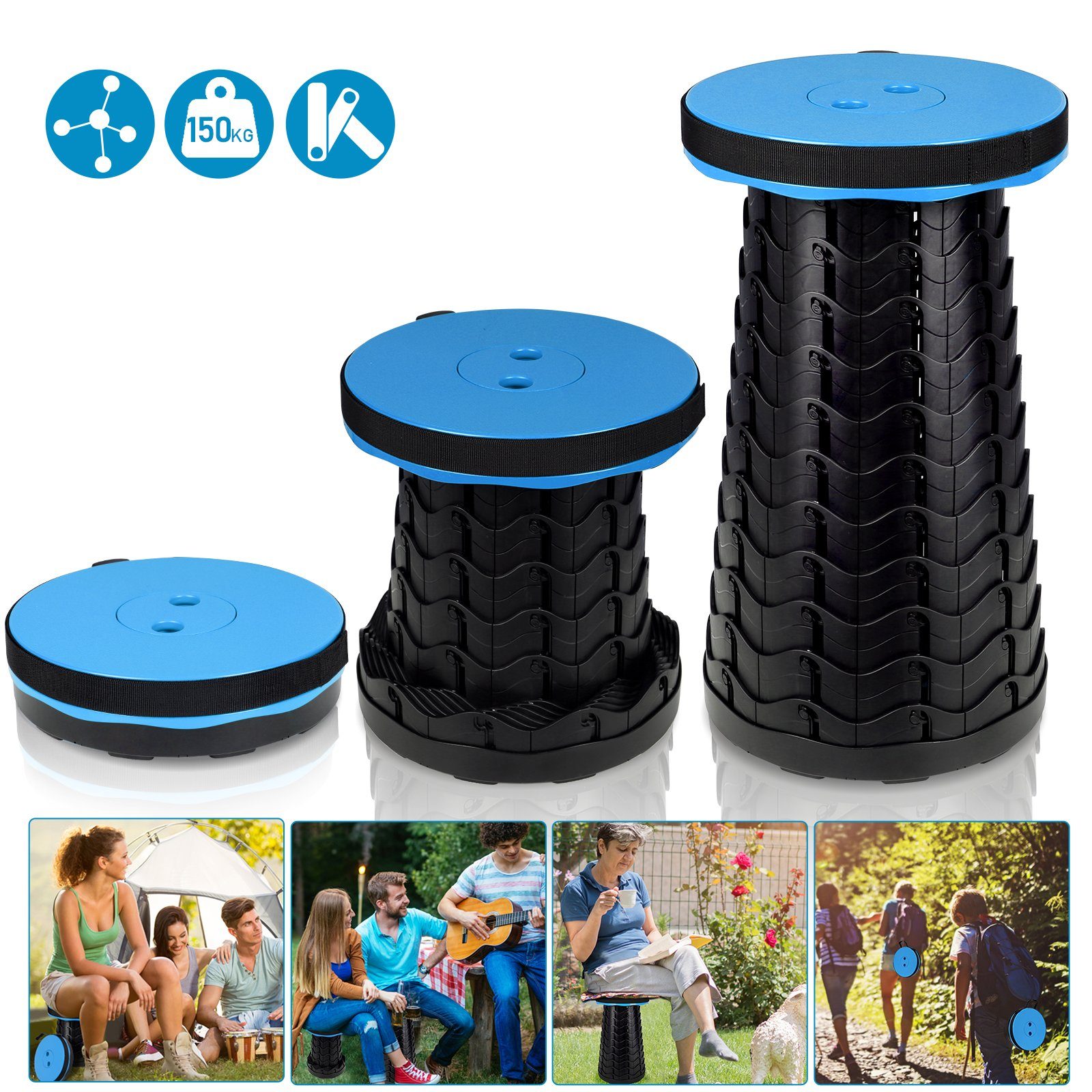 TolleTour Klappstuhl Tragbarer Klappstuhl Klapphocker Hocker Sitz Teleskop Faltbar Blau
