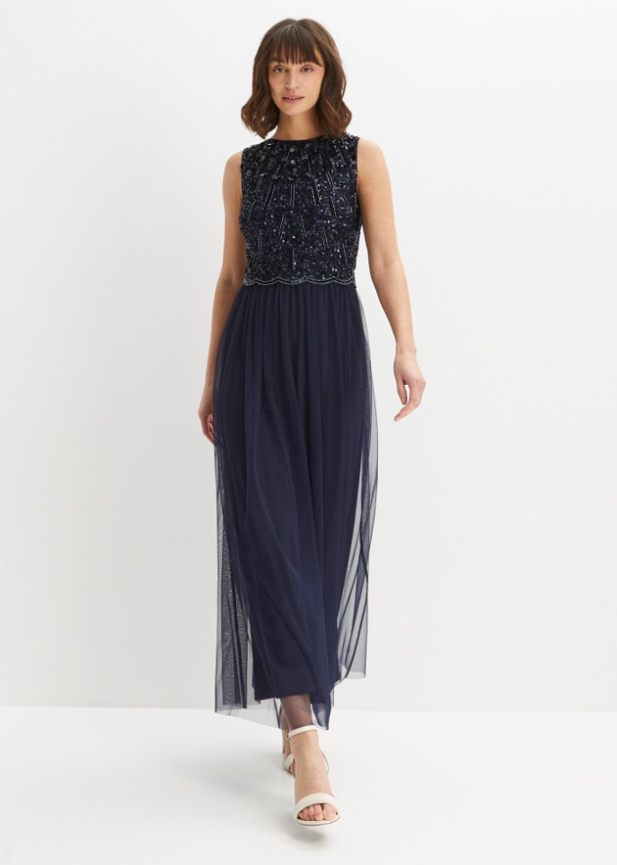 Maxikleid mit Perlen-Applikation