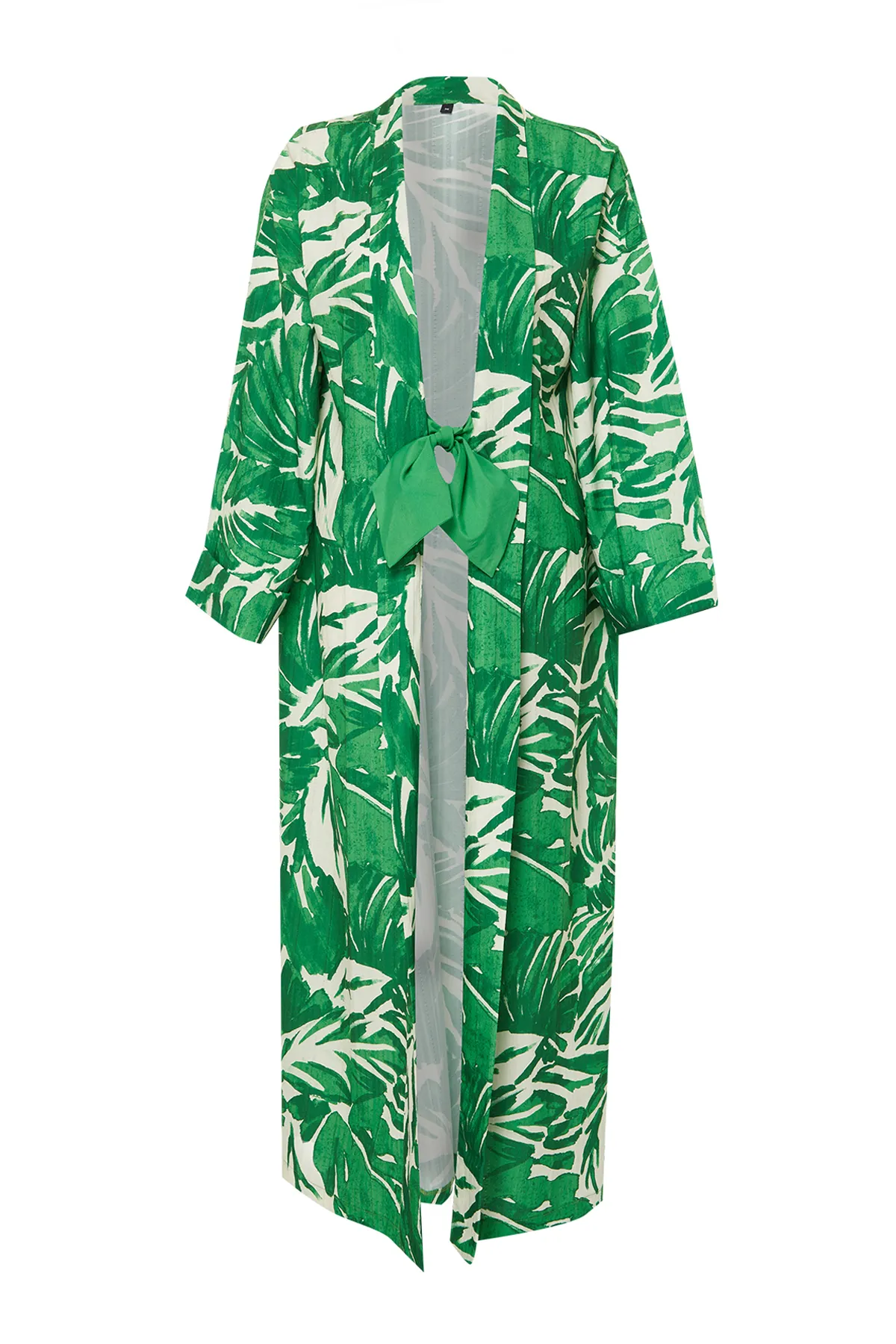 Trendyol Modest  Langer gewebter Kimono und Kaftan mit tropischem Muster in Grün TCTSS24KF00000
