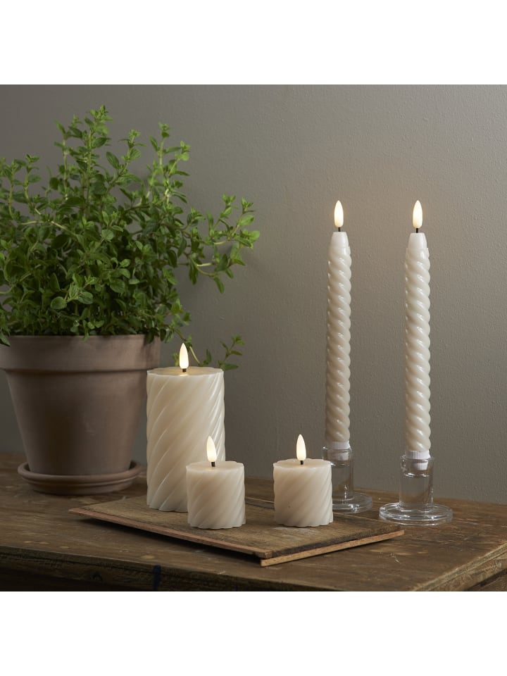 STAR Trading LED Stabkerze Flamme Swirl 4er Set aus Wachs, braun in Braun,Grau günstig kaufen onesize