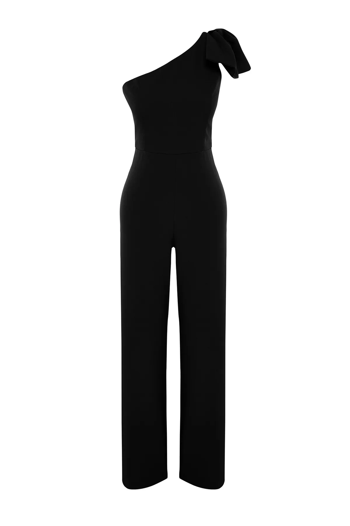 Trendyol Collection  Schwarzer gewebter Jumpsuit mit einem Ärmel – TPRSS24TU00010 mit Schleifendetail