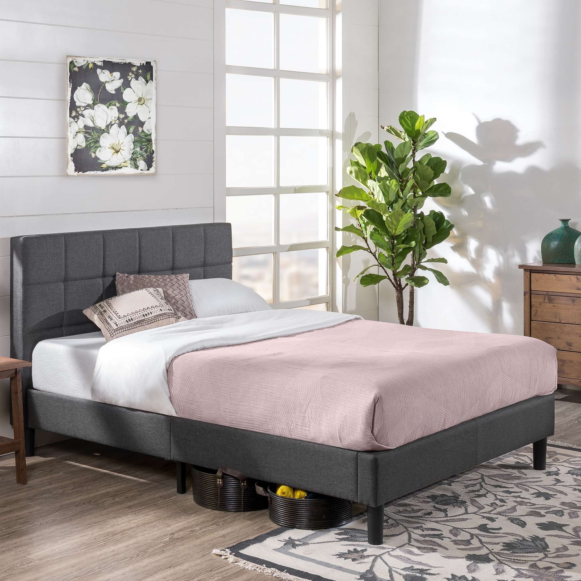 ZINUS Polsterbett LOTTIE Grauer Bettrahmen mit Gepolstertem und Genähtem Kopfteil (bed)