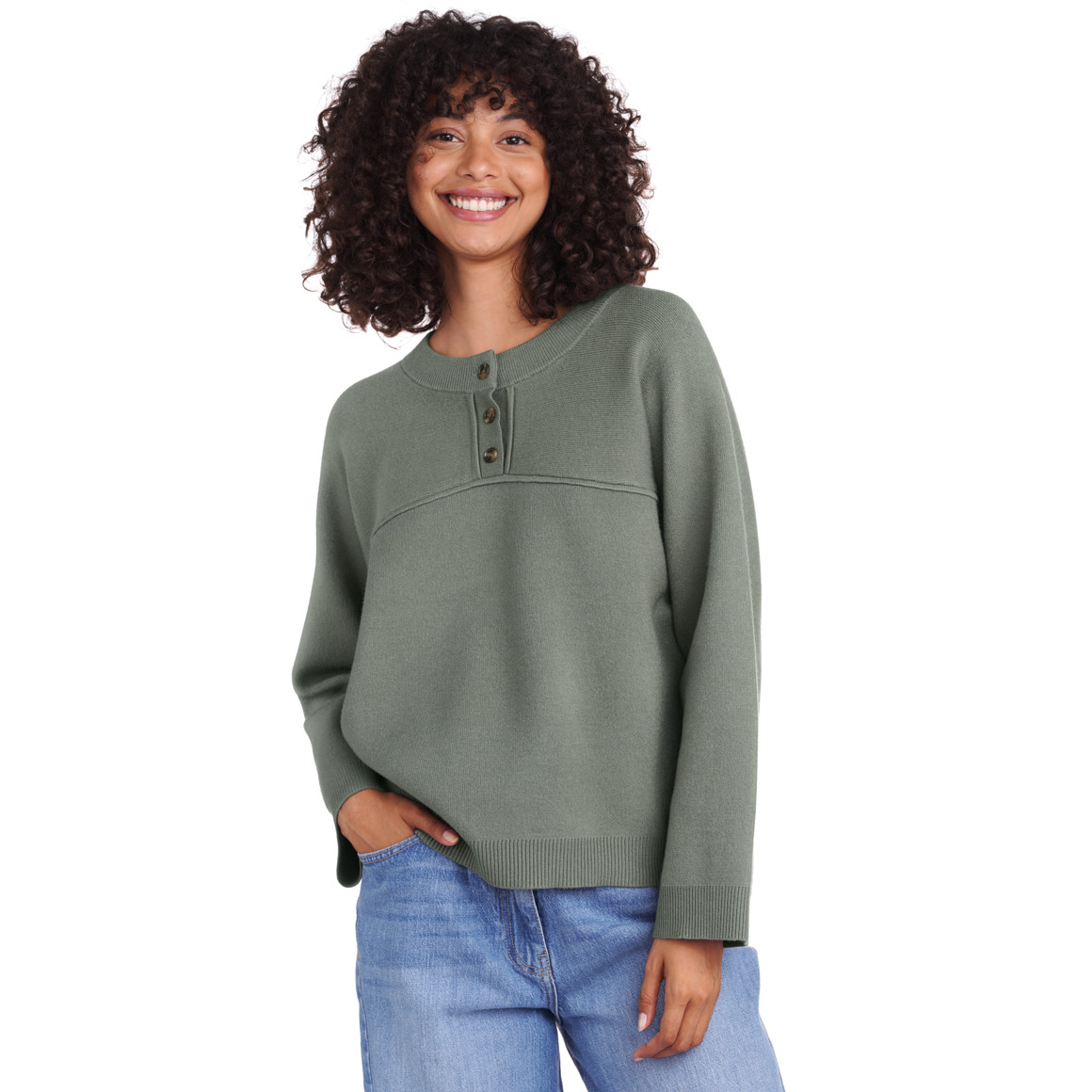 Damen Pullover mit kurzer Knopfleiste