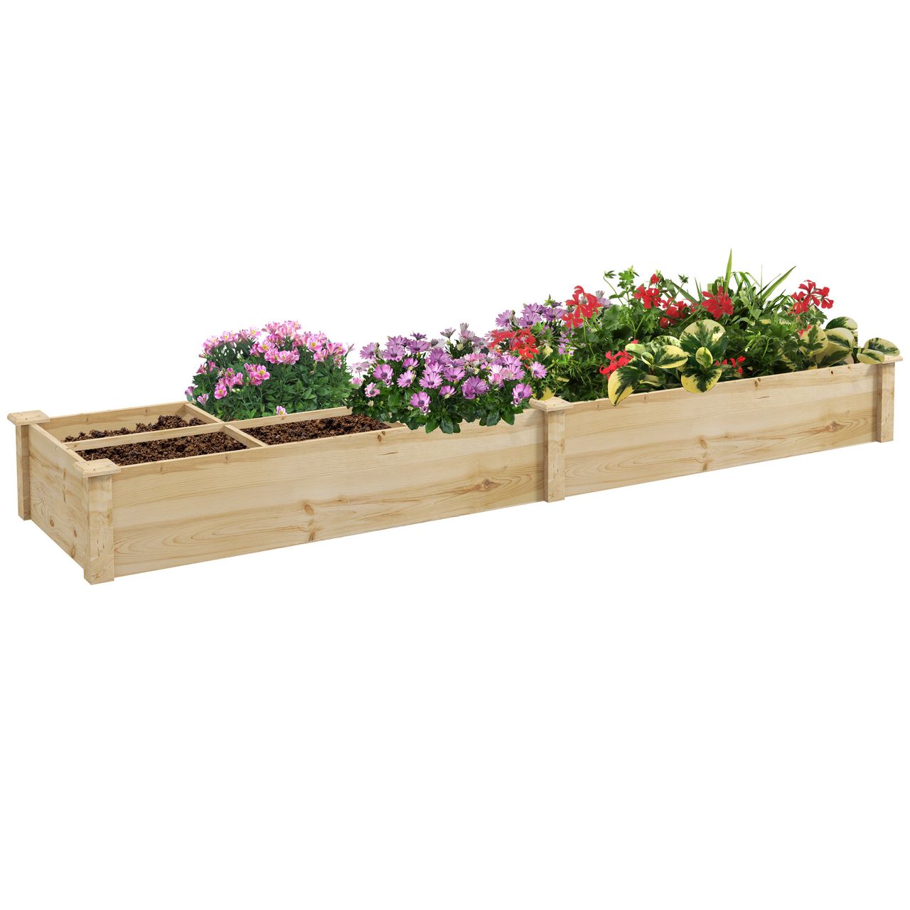 Outsunny Hochbeet aus Holz Großes Pflanzkasten Blumenkasten mit 2 Fächern, Natur