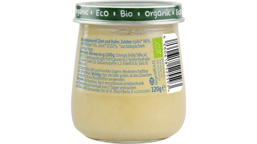 Freche Freunde Bio Gläschen Abendbrei Apfel, Zimt mit Hafer 120 g