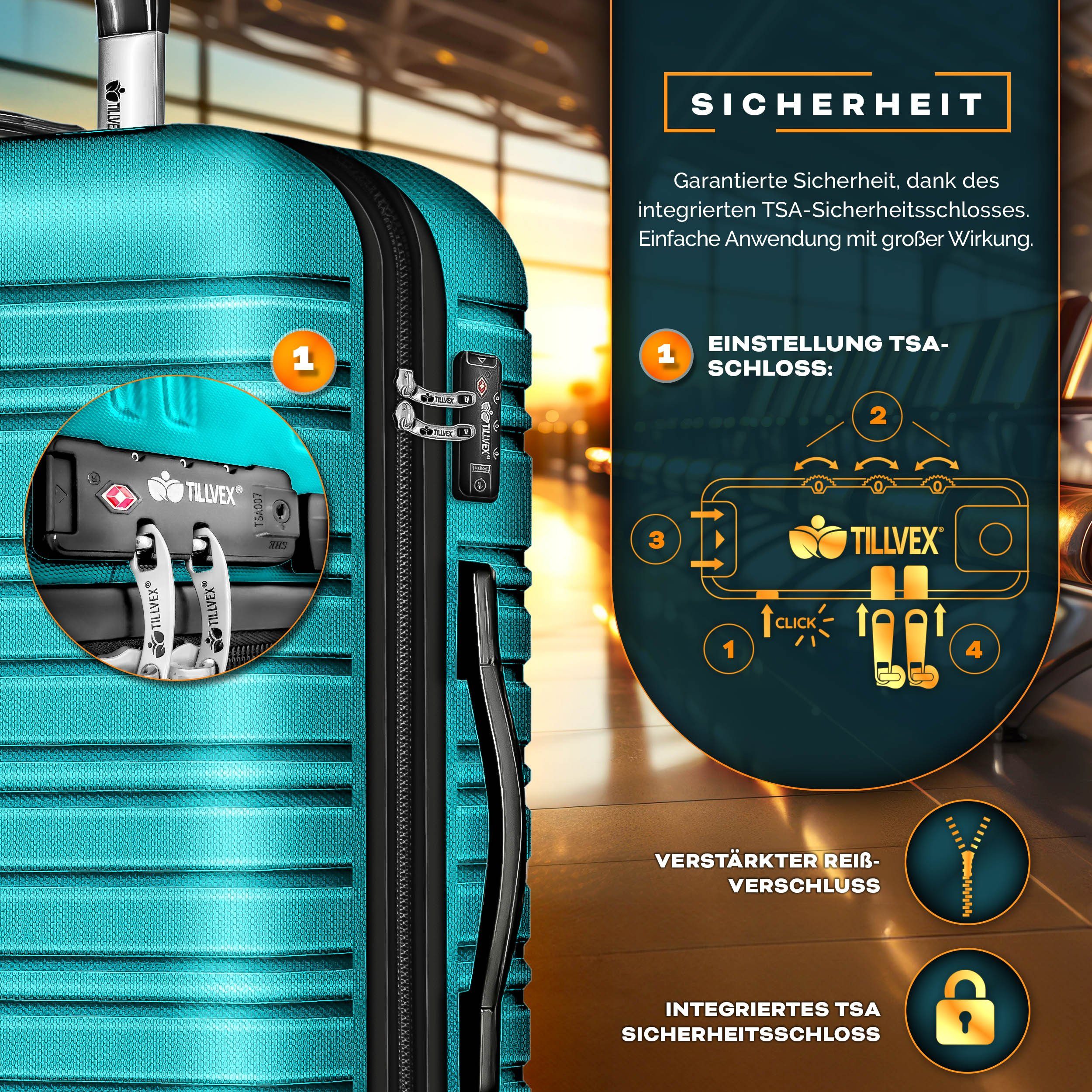 tillvex Kofferset Reisekoffer Set 4-teilig mit Gepäckwaage, Koffergurte, (und Kofferanhänger Hartschale Kofferset mit 4 Rollen, Trolley Gepäck Koffer mit TSA Schloss Rollkoffer)