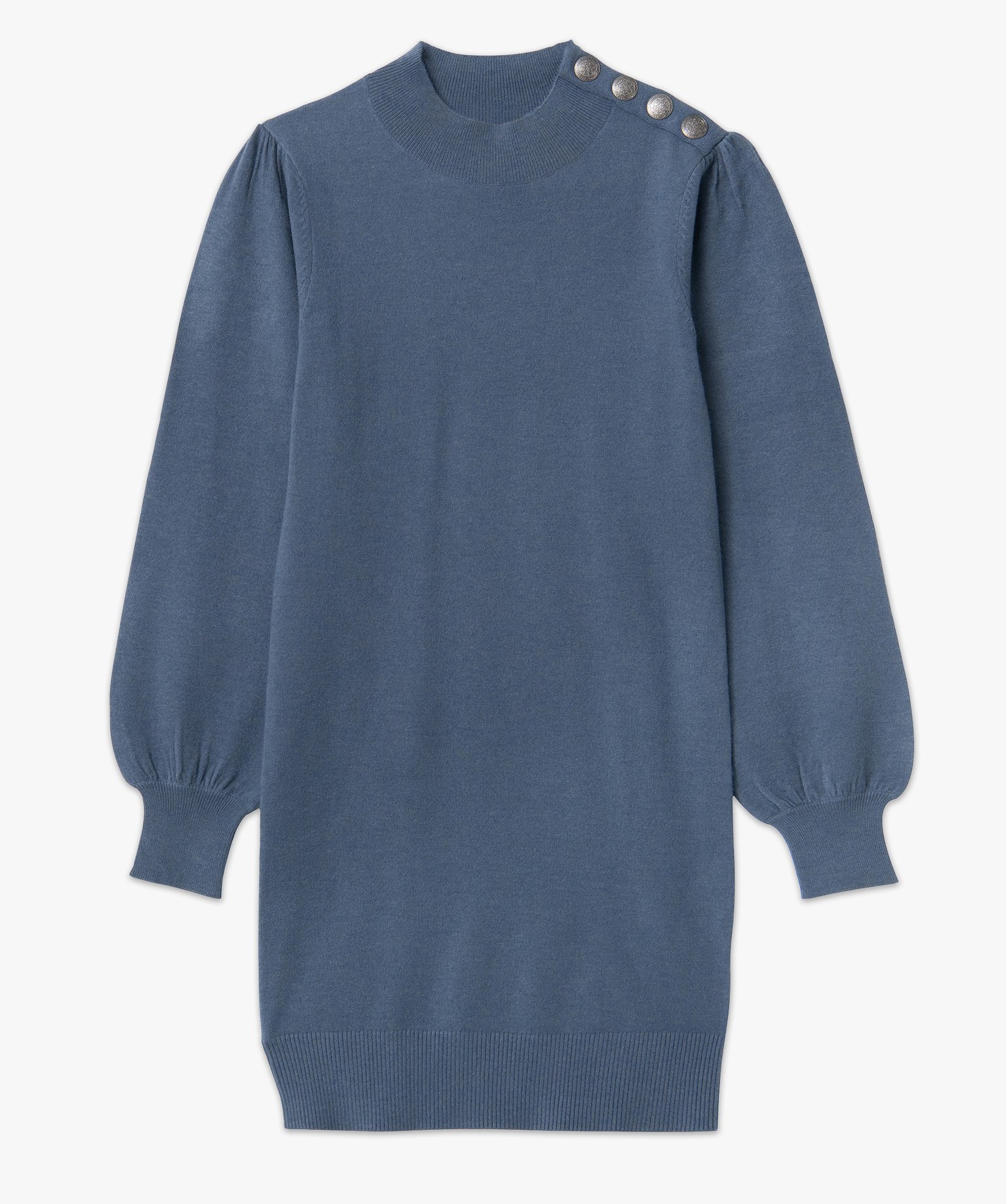 Robe pull femme en maille à manches longues et col montant bleu | GEMO