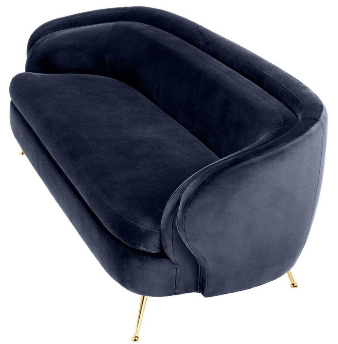Casa Padrino Loungesofa Luxus Wohnzimmer Samtsofa Mitternachtsblau / Messingfarben 220 x 85 x H. 77 cm - Luxus Möbel