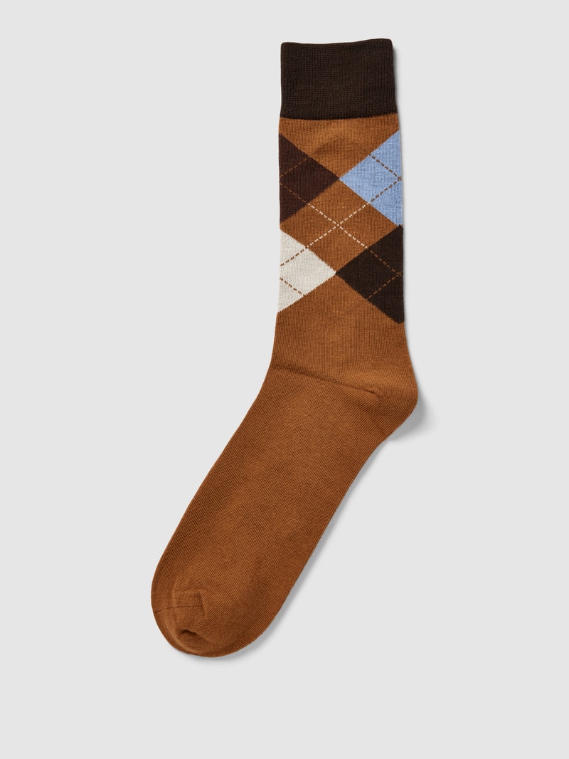 Socken mit grafischem Muster Modell 'ARGYLE' in camel
