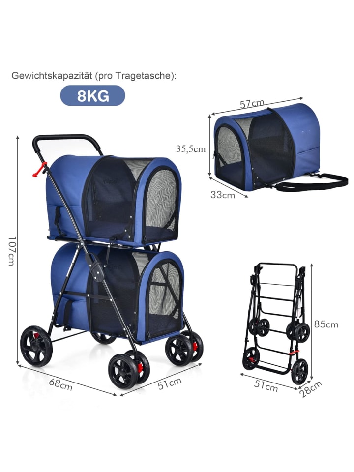 COSTWAY 2 Etagen Hundewagen in Blau günstig kaufen onesize
