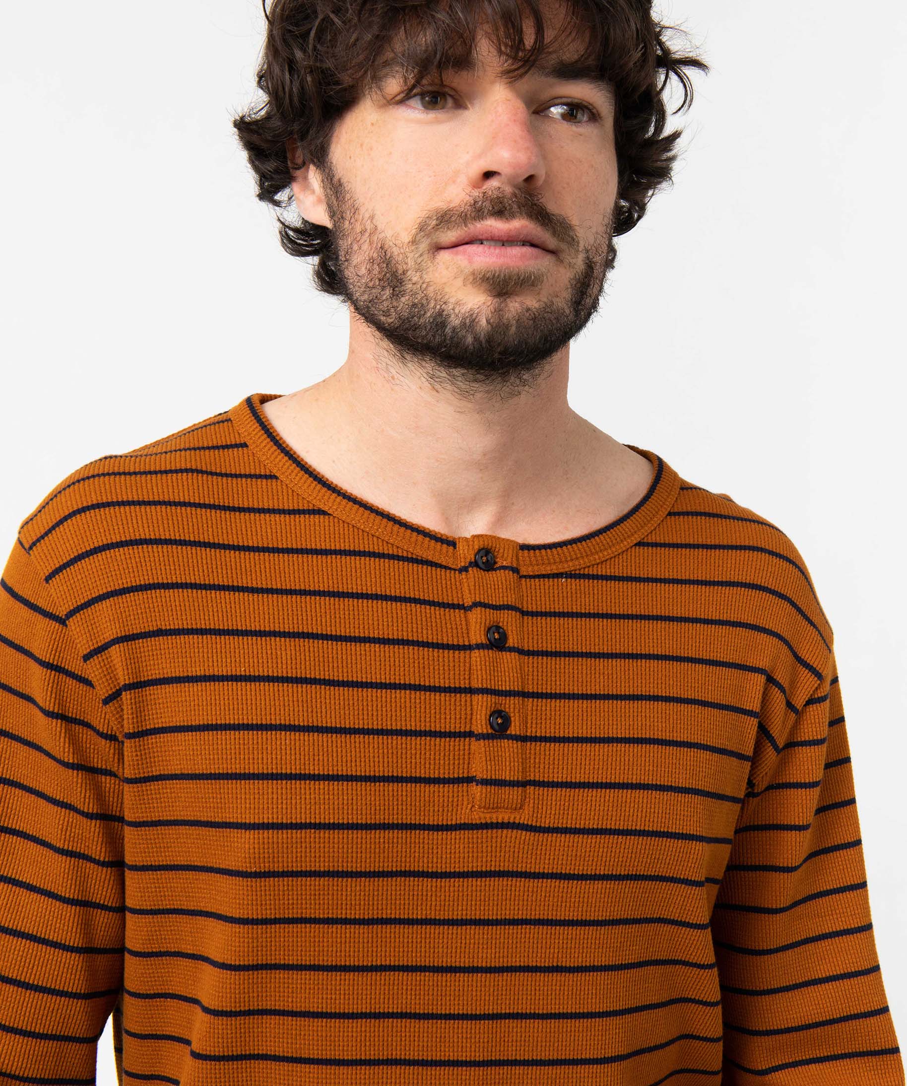Pyjama homme avec haut tunisien rayé en nid d'abeille marron | GEMO