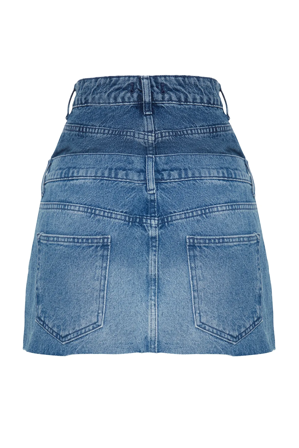 Trendyol Collection  Blauer Mini-Jeansrock mit hoher Taille und Blockfarbendetail TWOAW24ET00056