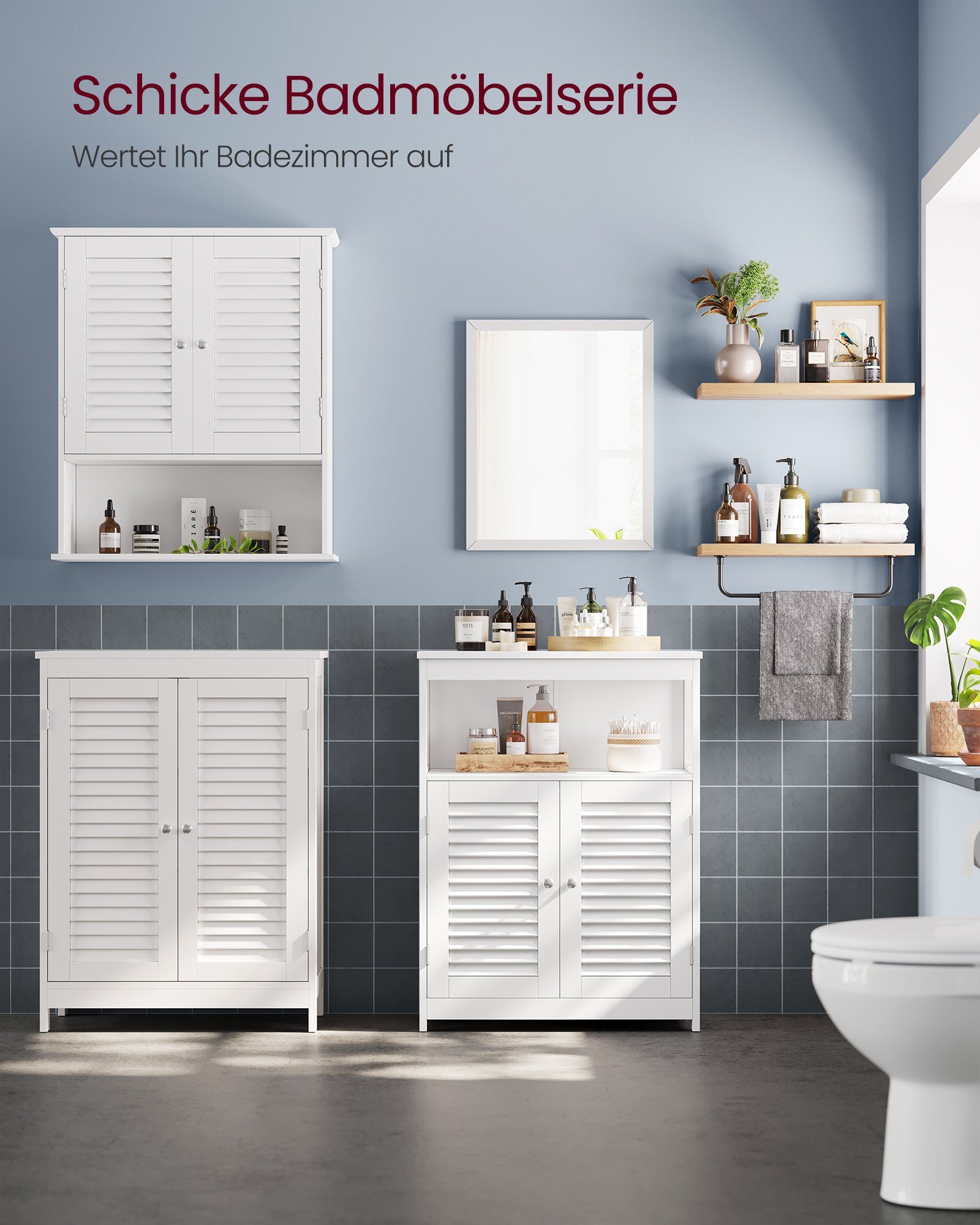 VASAGLE Badkommode Badezimmerschrank, mit offenem Fach, mit 2 Türen