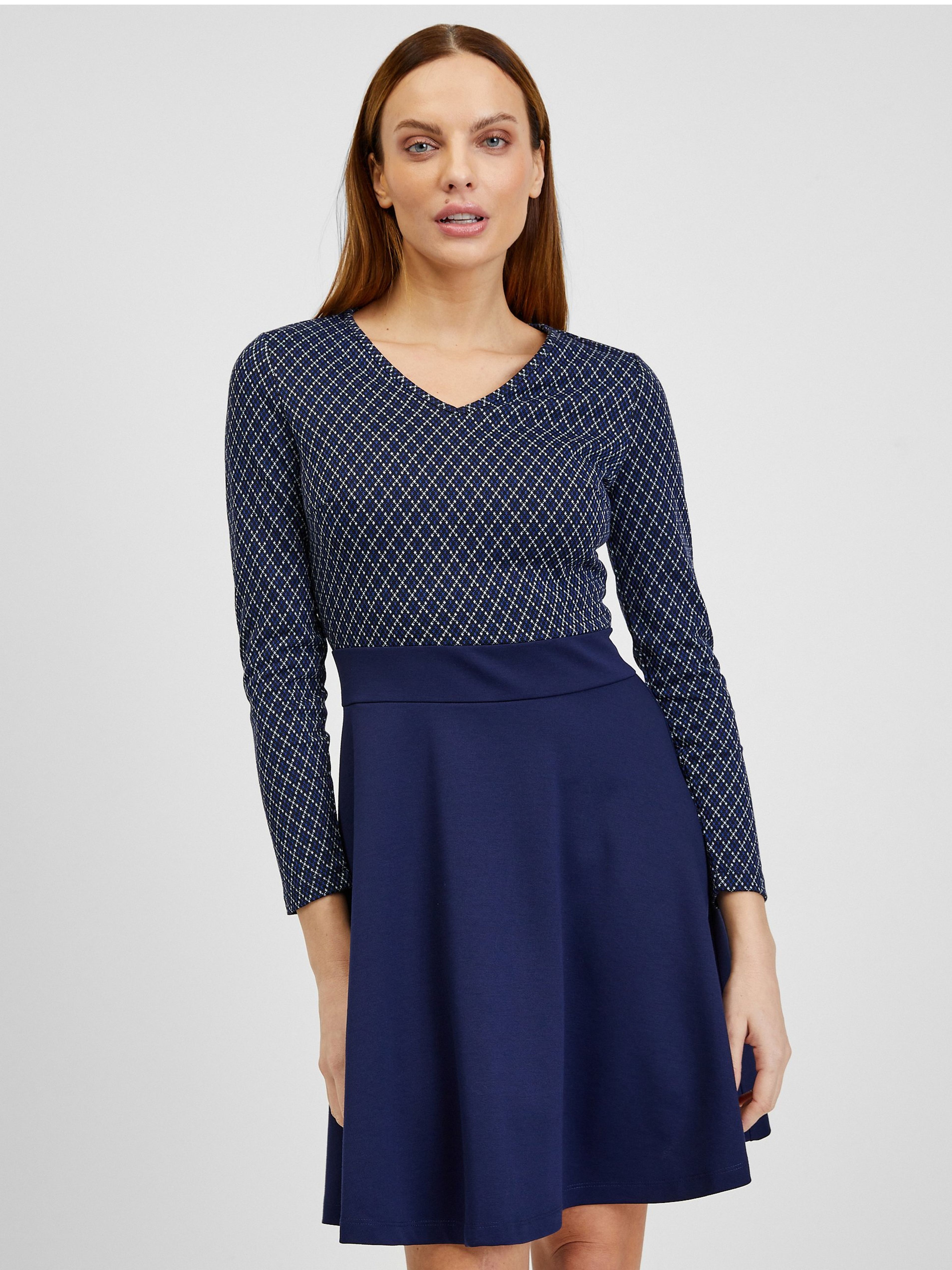 Dunkelblaues gemustertes Damenkleid ORSAY
