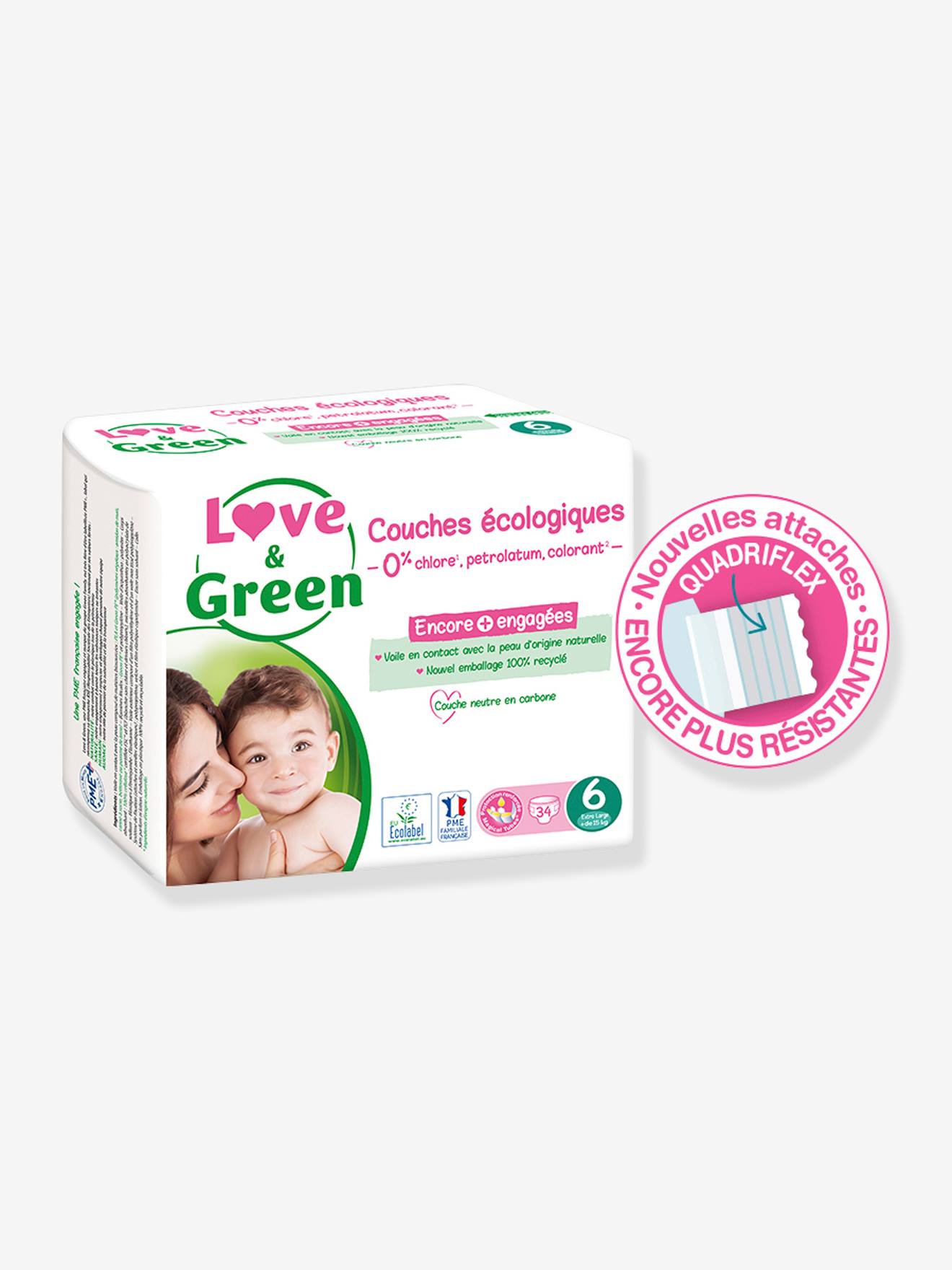 Couches hypoallergéniques T6 x 34 LOVE & GREEN blanc