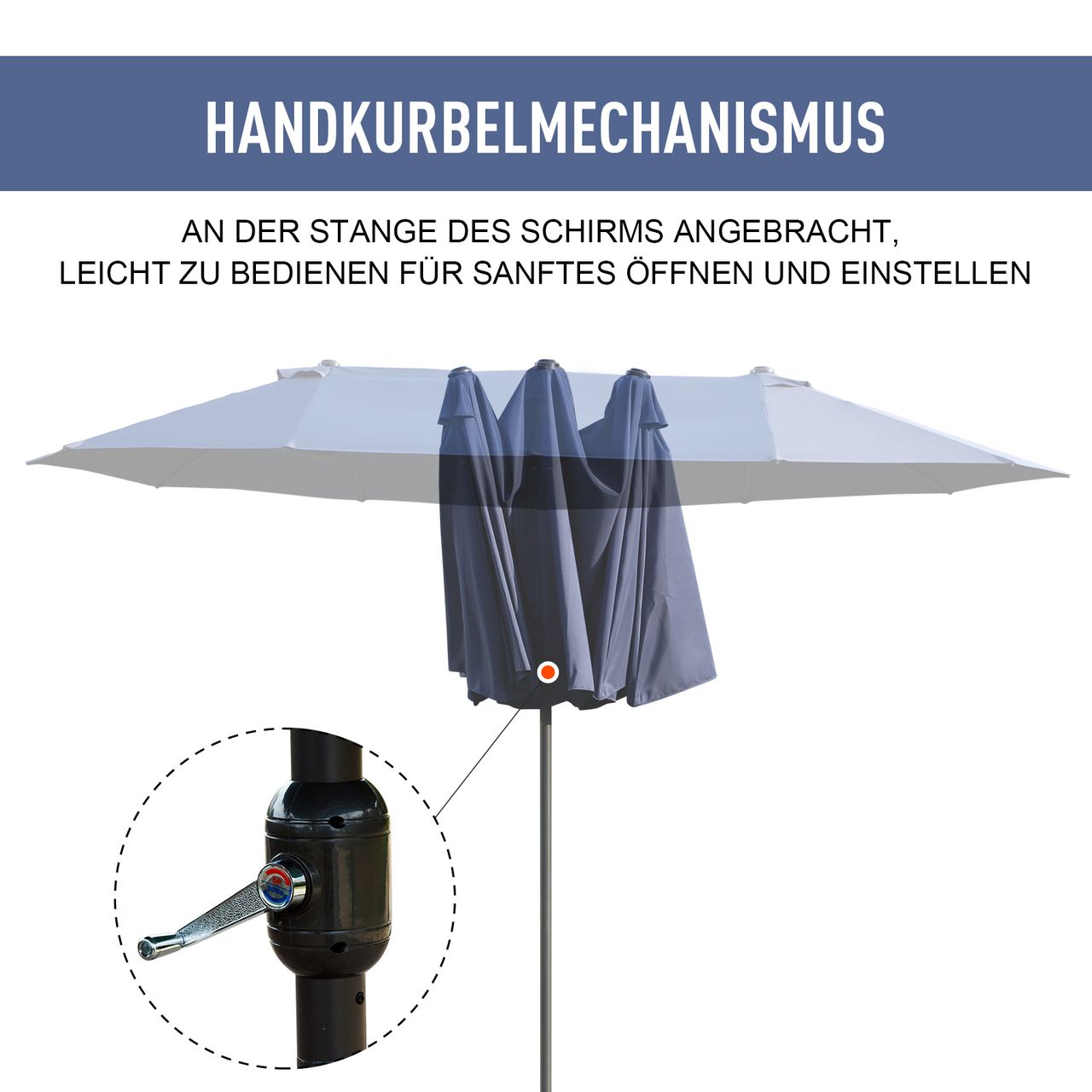 Outsunny Doppelsonnenschirm Gartenschirm Marktschirm mit Handkurbel 460 x 270 cm