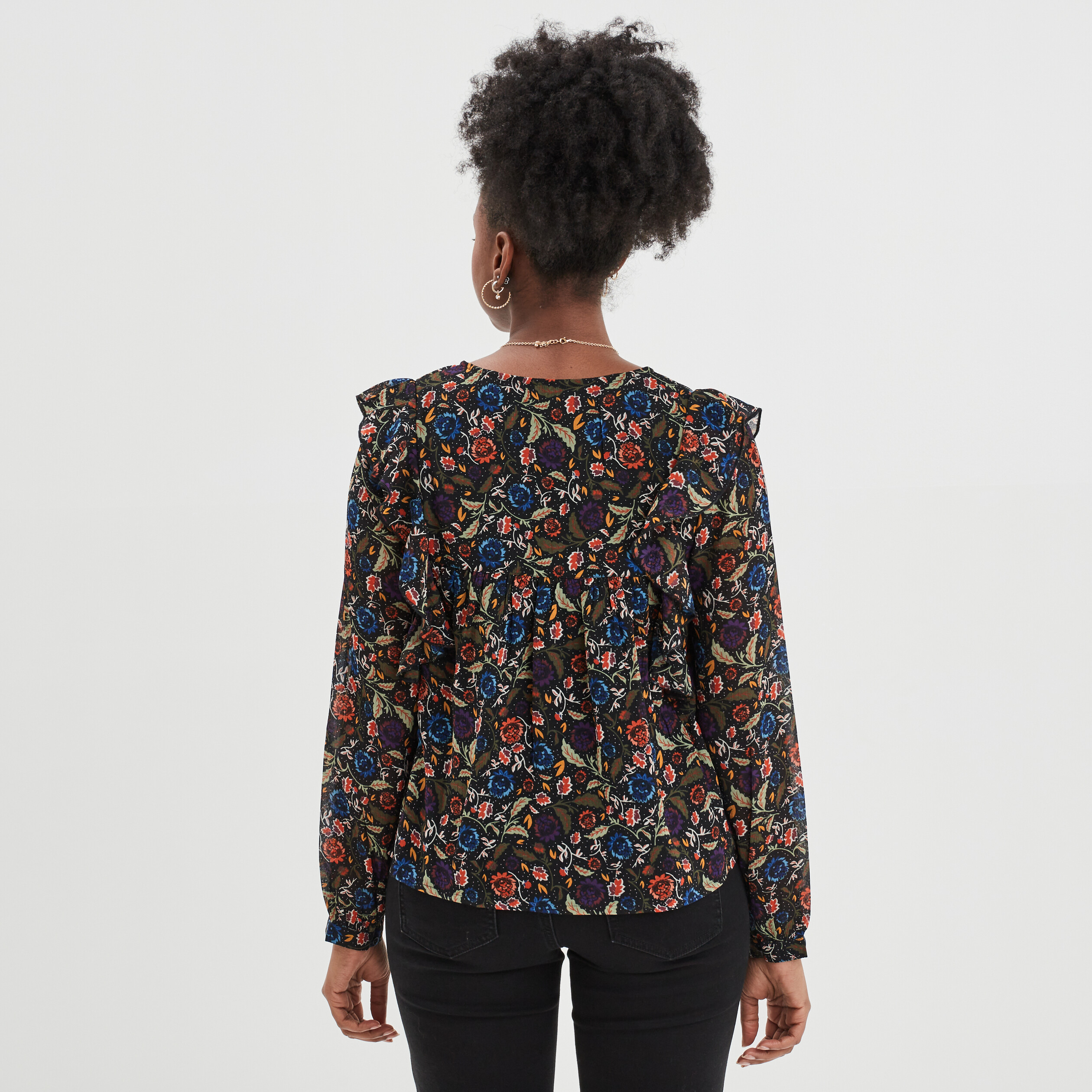 Blouse col en V à volants multicolore femme | La Halle