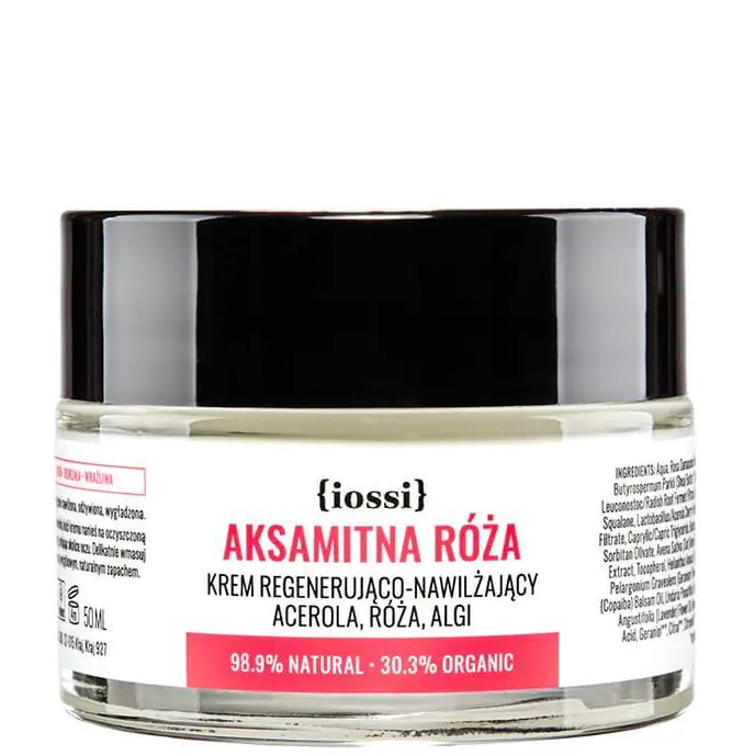 Iossi Velvet Rose regeneruojamasis ir drėkinamasis kremas su acerola, rože ir dumbliais