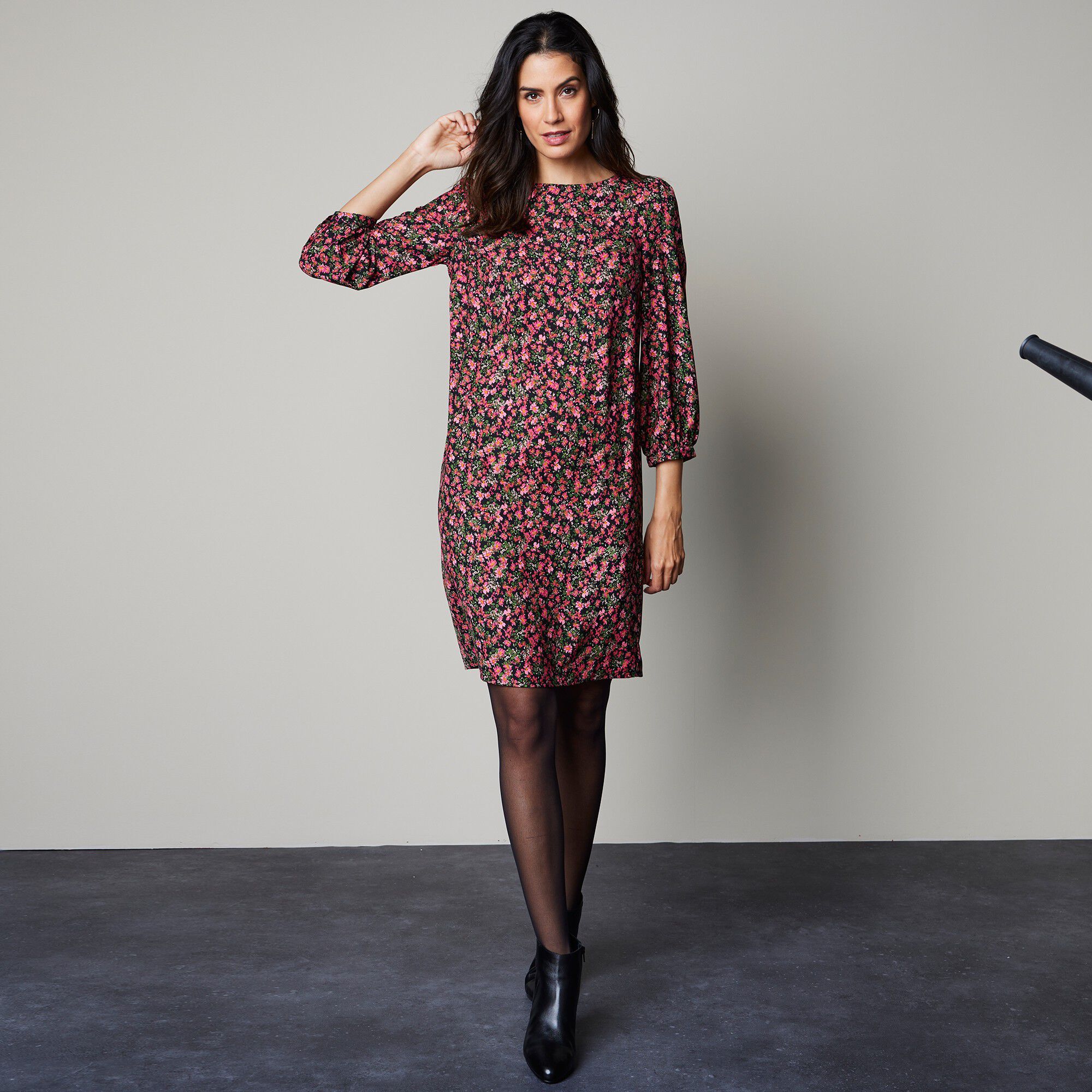 Robe droite manches 7/8ème imprimée