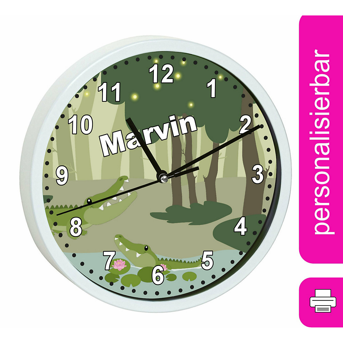 Kinder Wanduhr personalisiert mit Name Krokodil
