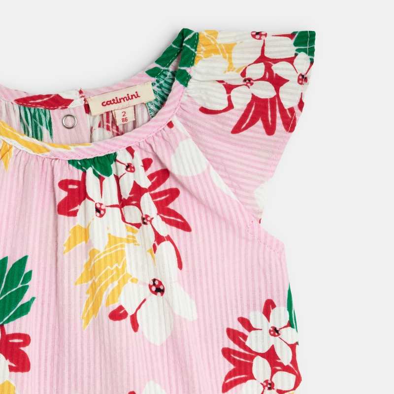 Combinaison bébé fille rose fleurs exotiques Catimini