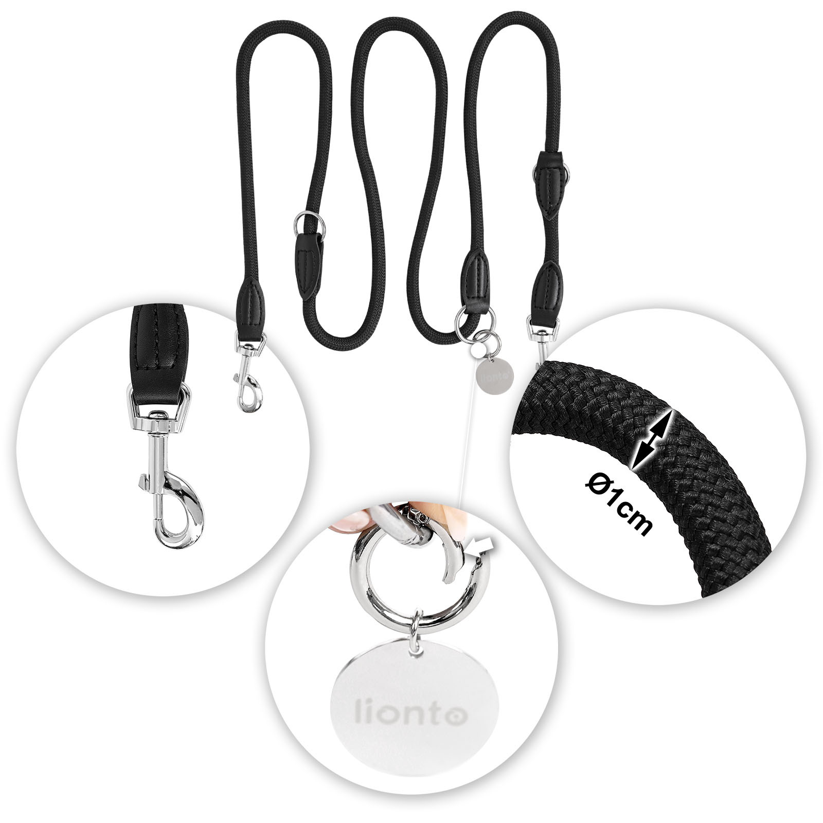 Lionto Hundeleinen Lionto verstellbare Hundeleine, Doppelleine schwarz