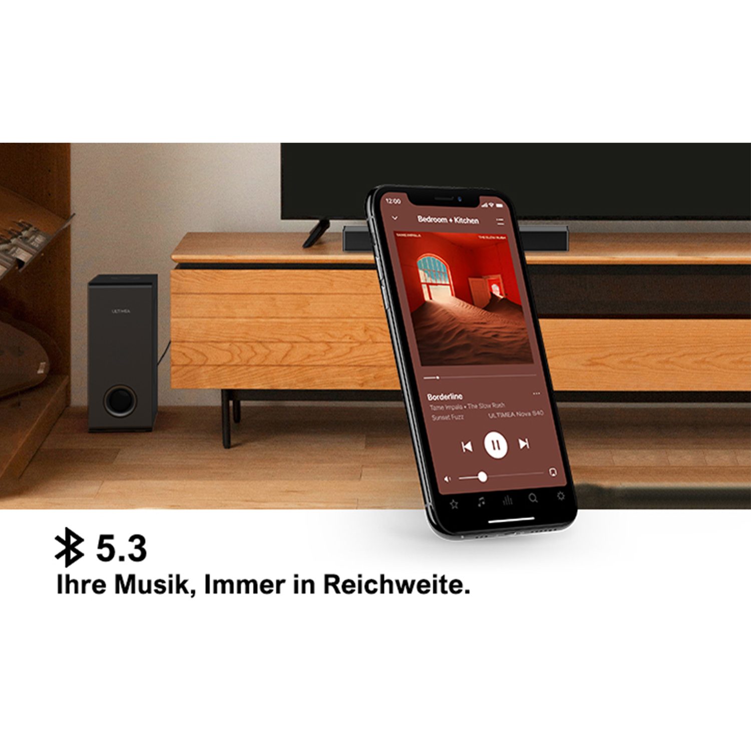 Ultimea Nova S40 2.1 Soundbar (5,25'' Tieftöner, BASSMAX, Schlanken 3,8-cm-Design)