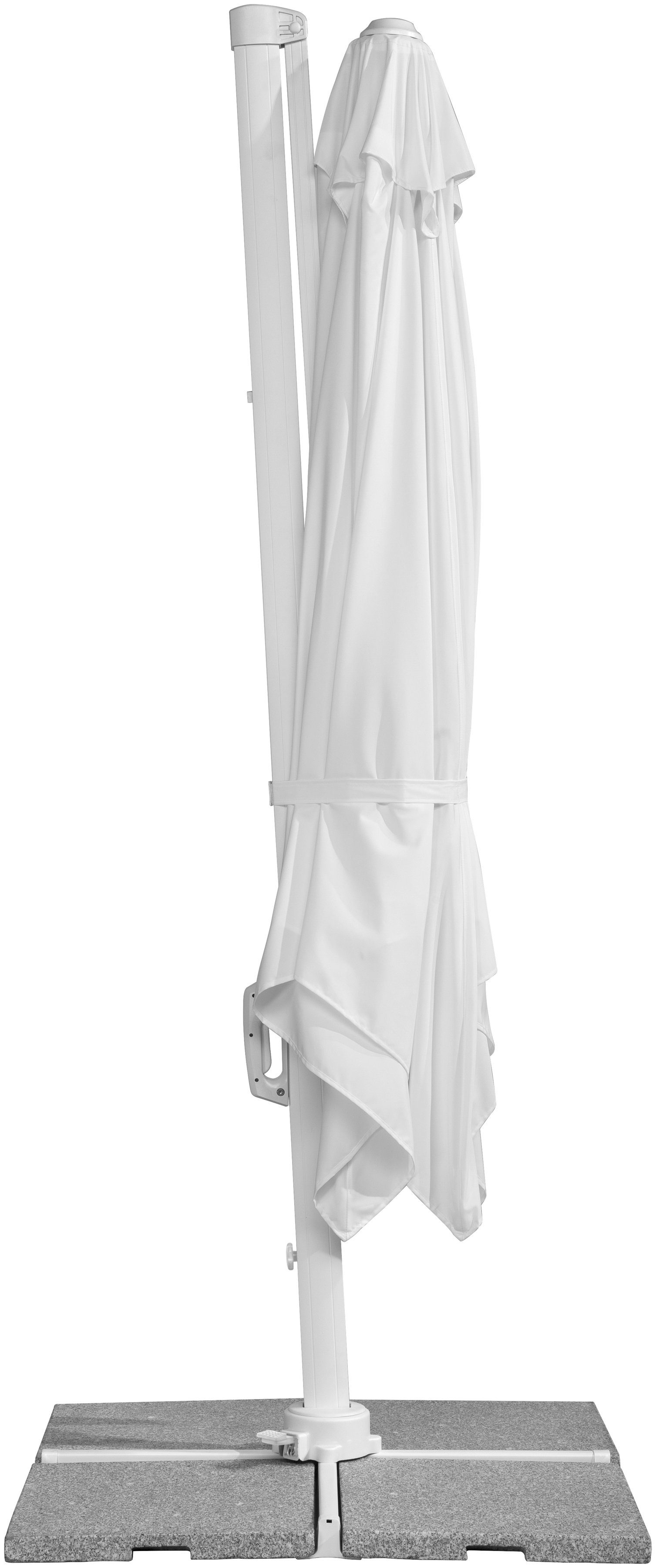 Schneider Schirme Ampelschirm Rhodos Twist Bianco, LxB: 300x300 cm, mit Schutzhülle und Schirmständer, ohne Wegeplatten