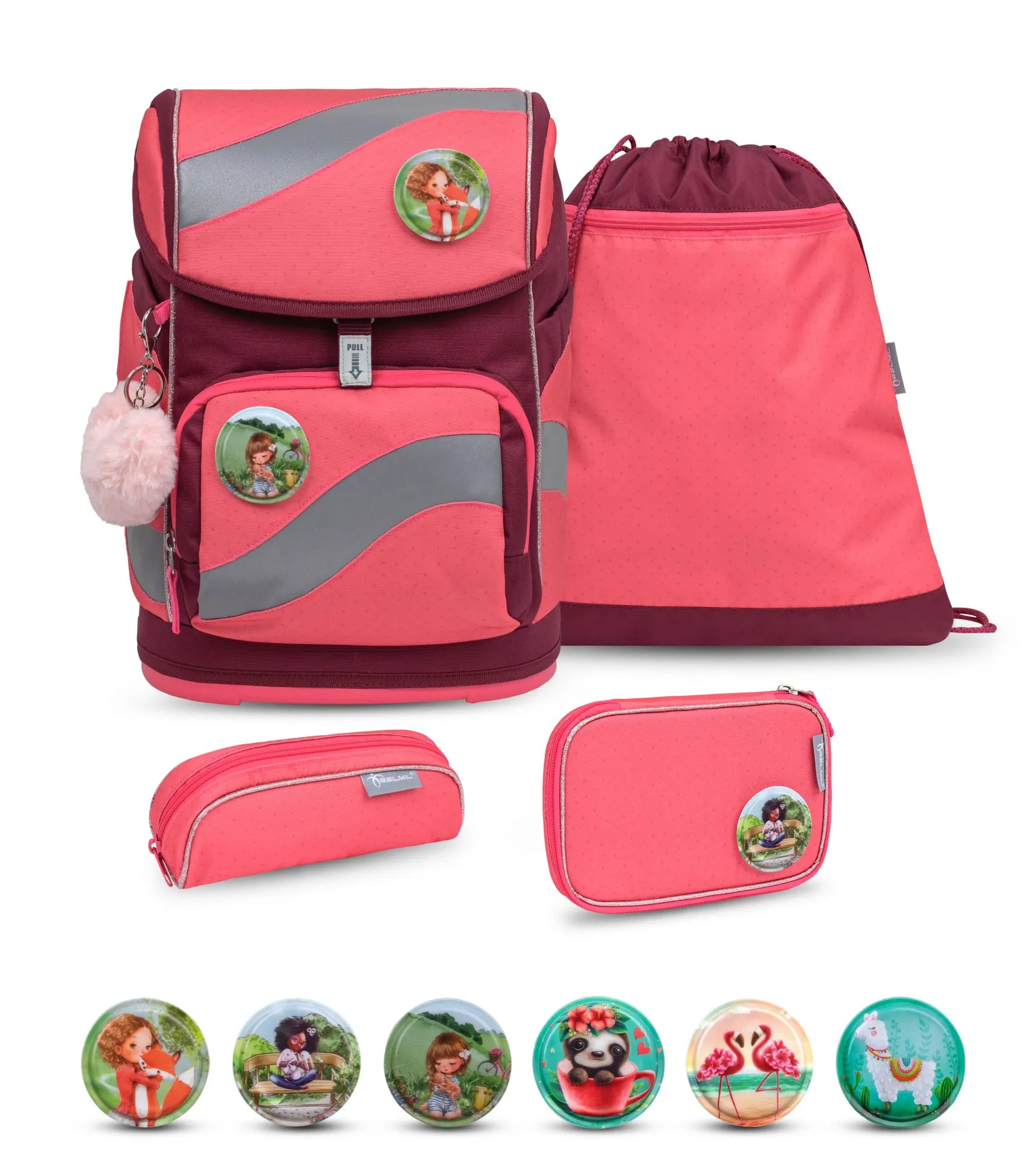 Belmil Smarty Schulranzen Set 5-teilig mit 6 Patches - Sweet Candy