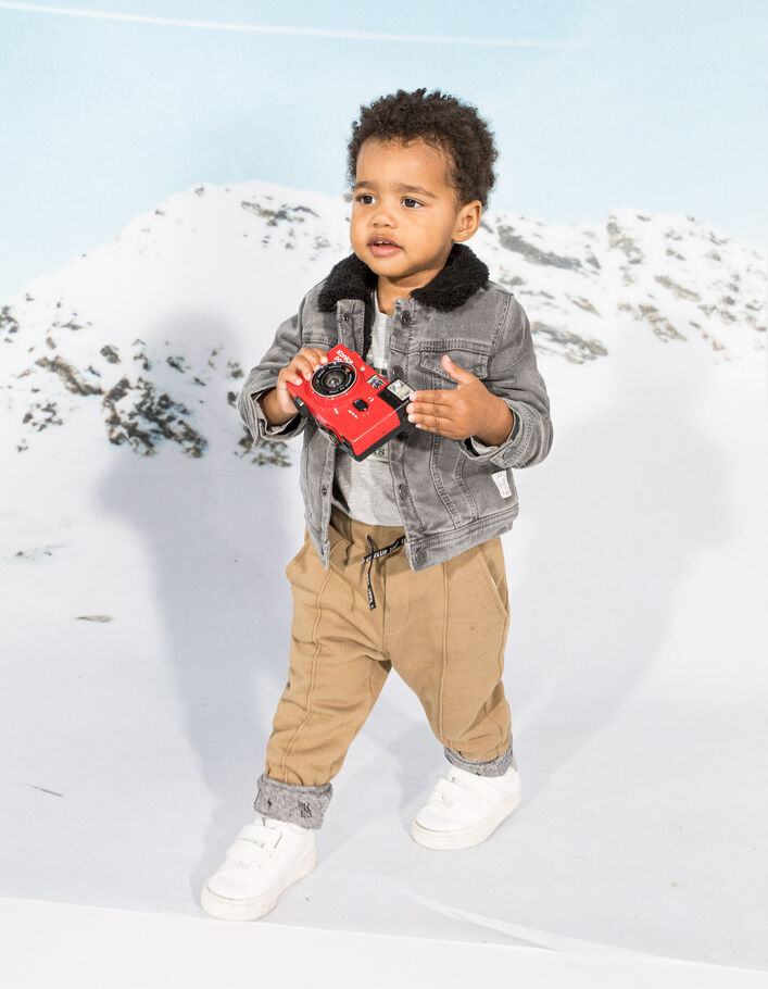 Veste en jean grise fourrée broderie dos bébé garçon