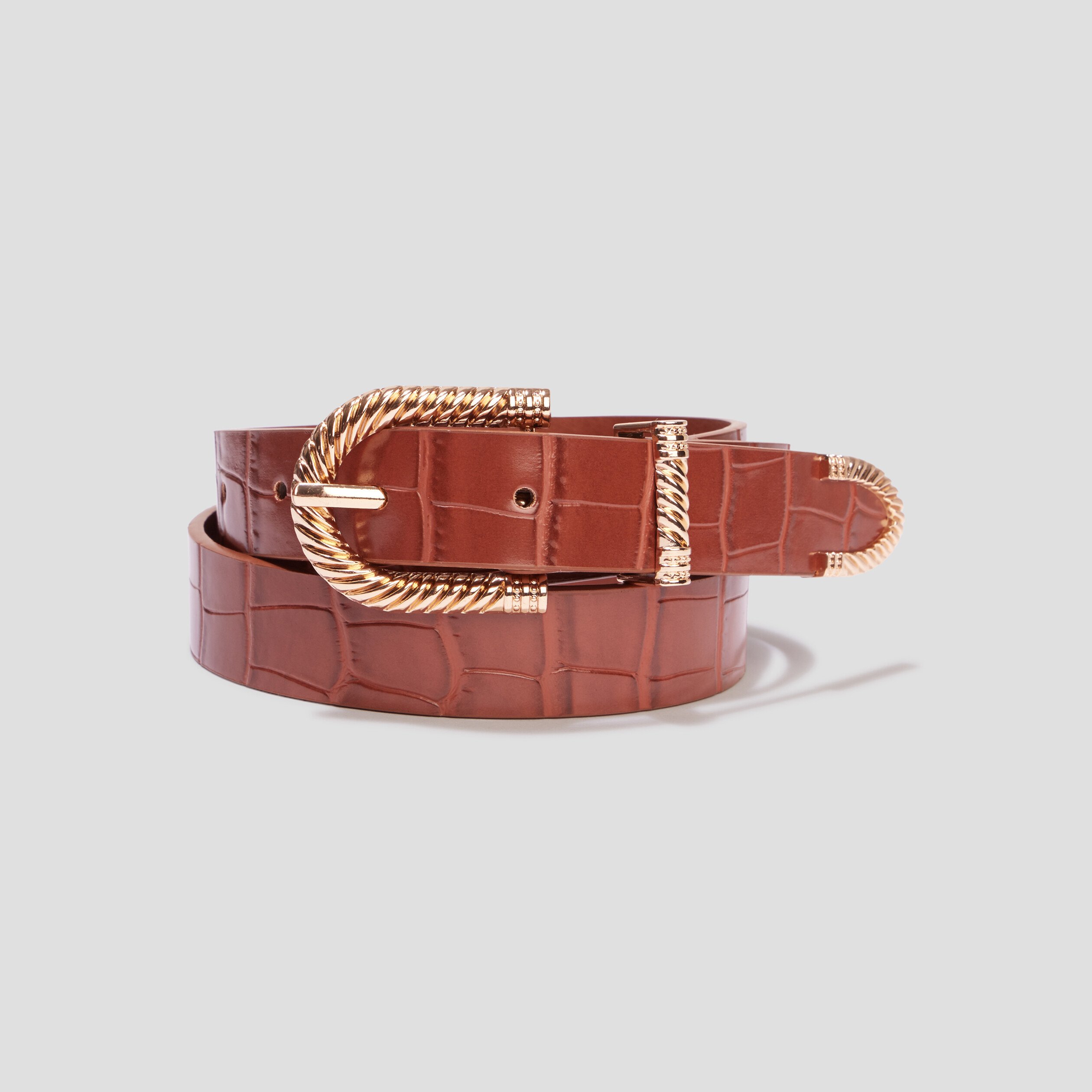 Ceinture aspect croco vernis marron cognac femme | La Halle