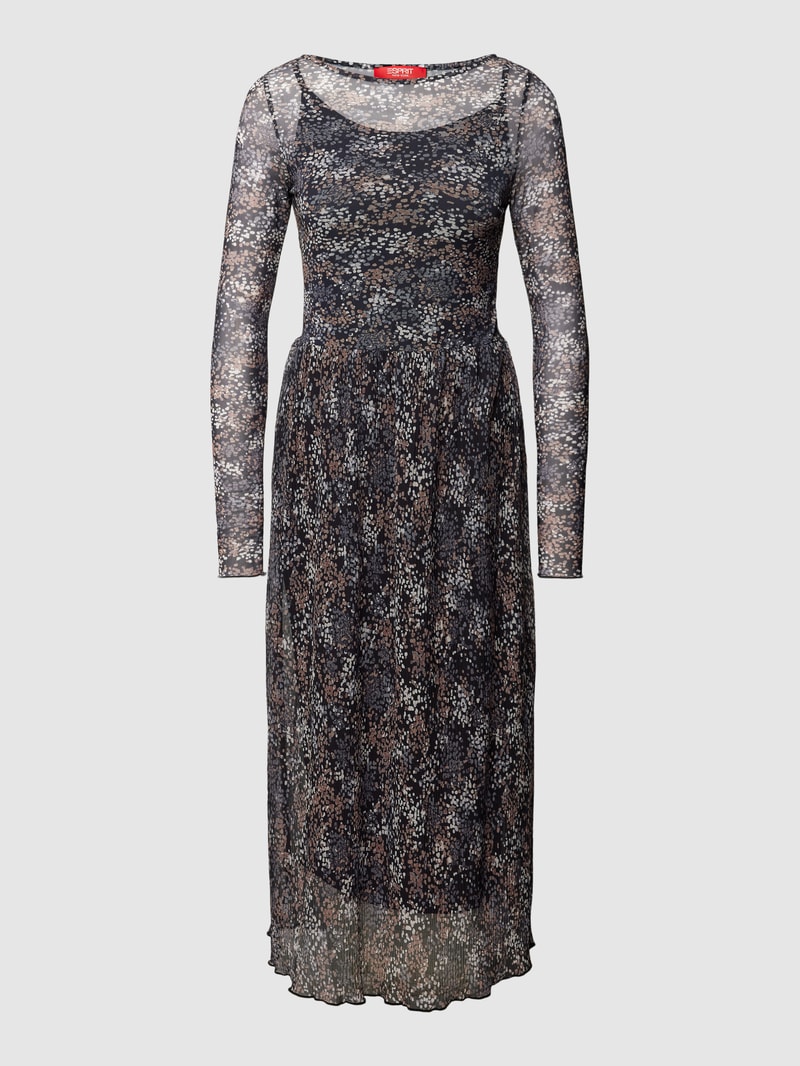 Midikleid aus Viskose mit Allover-Muster in schwarz