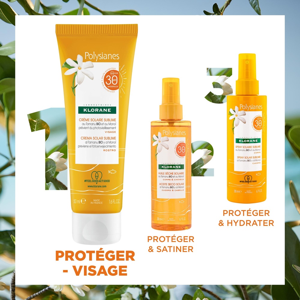 Klorane Klorane Crème Solaire sublime SPF 30  au  Tamanu BIO et  Monoï  - Visage 50ml Crème solaire