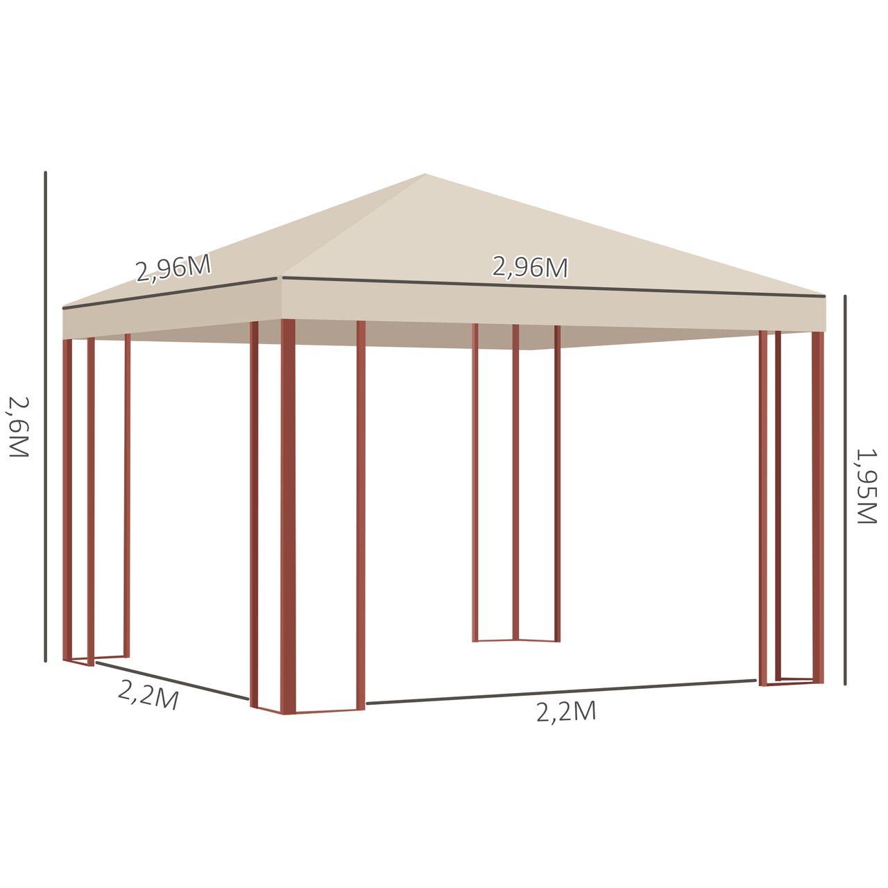 Outsunny Gartenpavillon Partyzelt, Gartenzelt mit Fliegennetzen
