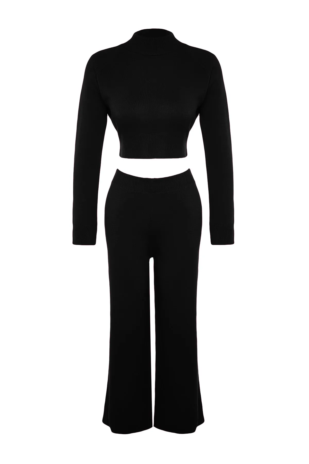 Trendyol Collection  Schwarzes, kurzes Basic-Strickoberteil und -unterteil-Set TWOAW24AU00024