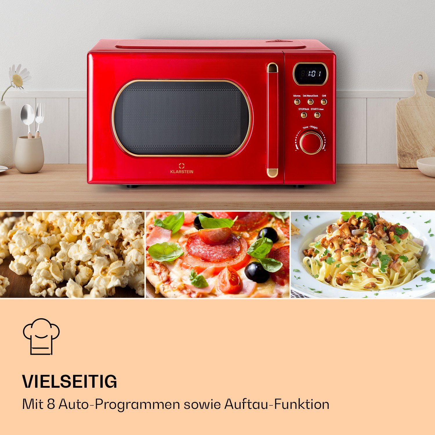 Klarstein Mikrowelle Julieta Mikrowelle mit Grill 20l 700 / 800 W Ø25,5cm 8 Programme, Mikrowelle; Grill, 20 l