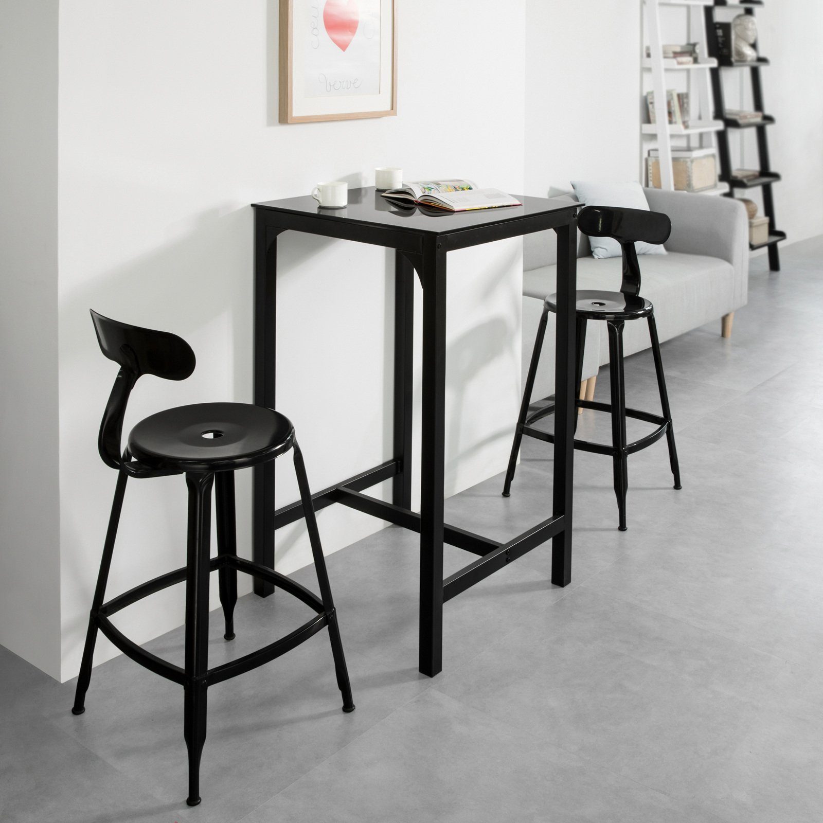 SoBuy Bartisch OGT38-SCH, mit Glasplatte Stehtisch Bartresen Bistrotisch Balkontisch Gartentisch
